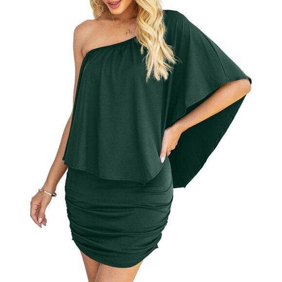 Yincro Women's Off The Shoulder Ruffle Dress Green Ruched Bodycon 2xl - Picture 2 of 7